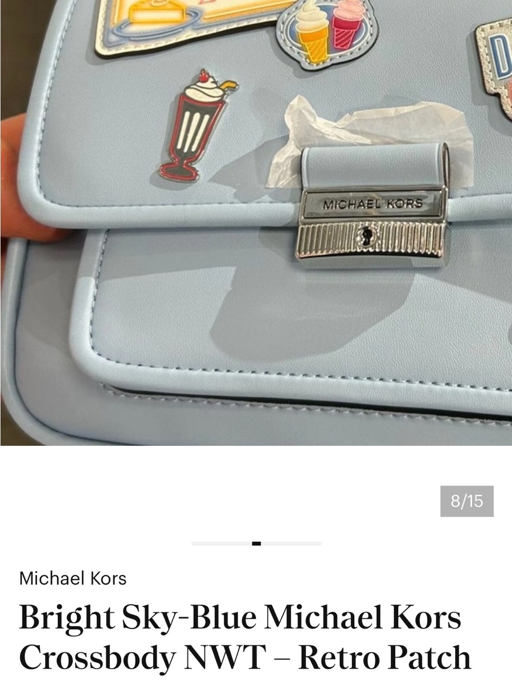 Michael Kors Sky Blue Crossbody with Retro Patch Accents - Picture 7 of 14